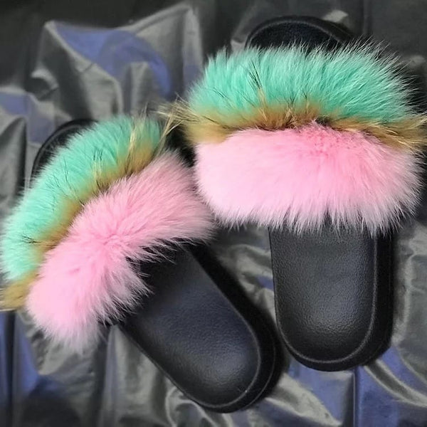 Cute Plush Fox Hair Fluffy Slippers