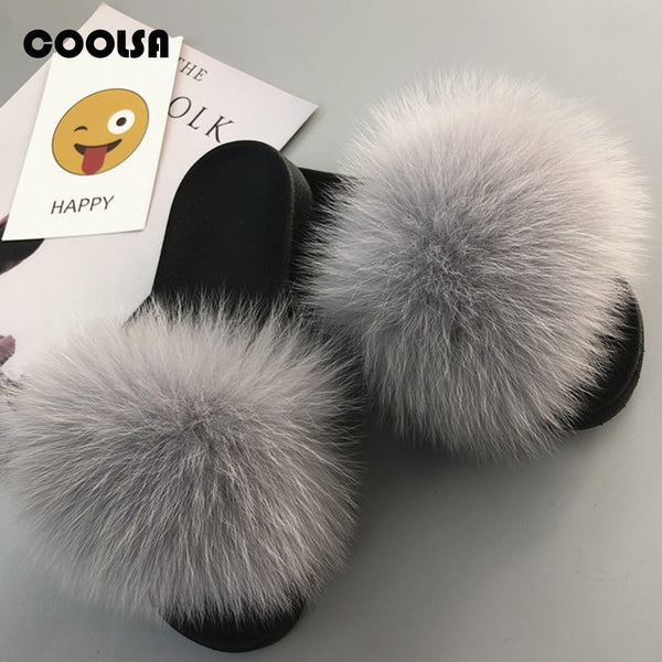 Cute Plush Fox Hair Fluffy Slippers