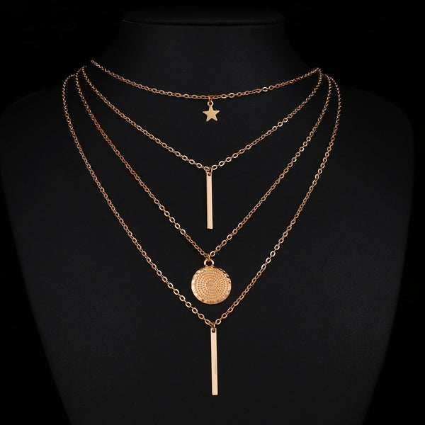 Round Chain Pendant Multilayer Necklace