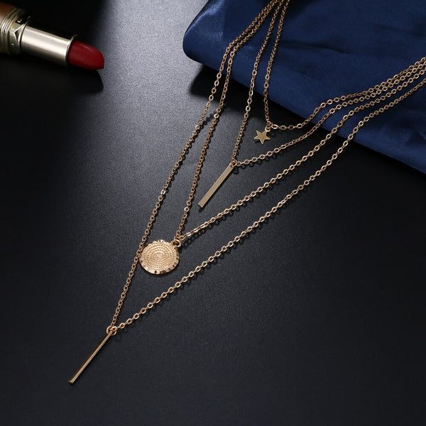 Round Chain Pendant Multilayer Necklace