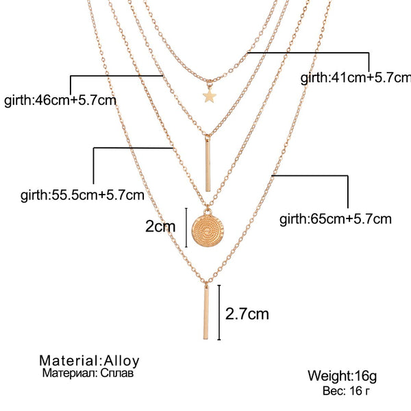Round Chain Pendant Multilayer Necklace