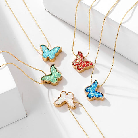 Fashion Colorful Resin Butterfly Necklace for Women Gold Color Necklace Long Chain