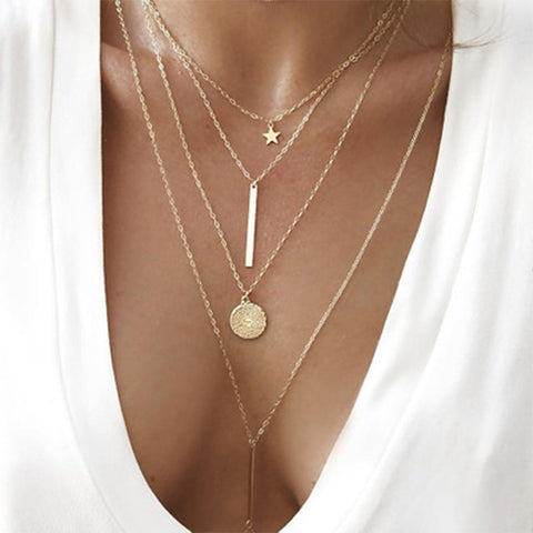 Round Chain Pendant Multilayer Necklace